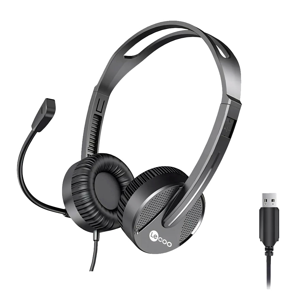 Fone de Ouvido Lenovo Lecoo HT106 3,5mm Com Microfone Ajustável Para Chamadas de Voz, Versão USB