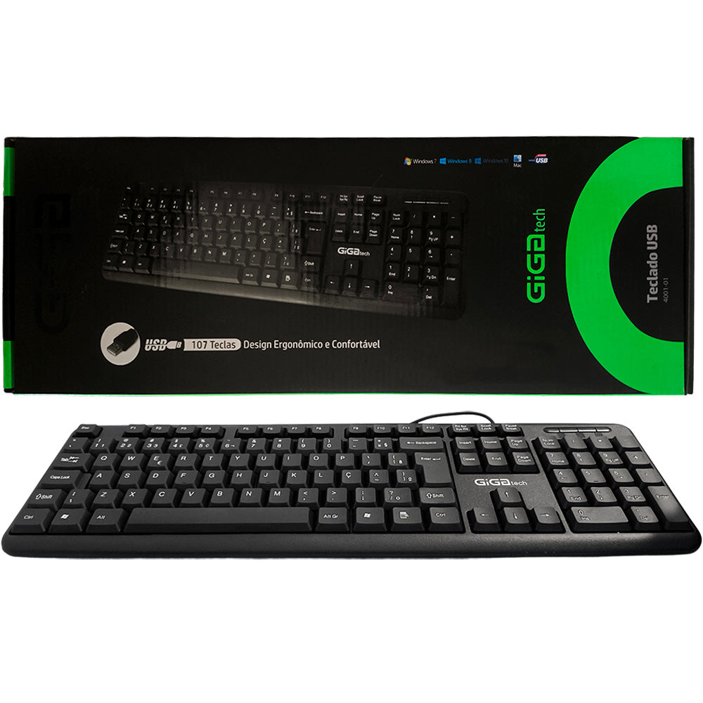 Teclado Slim USB, Design Ergonômico e Confortável, Modelo 4001-01, GigaTech, Preto