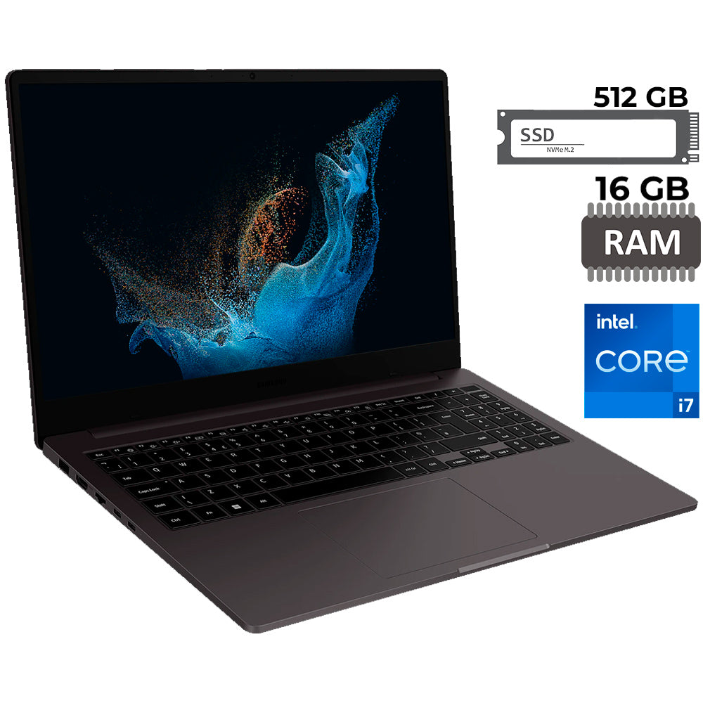 Notebook Galaxy Book2 Core i7-1255U, 16GB, 512GB SSD, LED Full HD 15.6'', Windows 11, Grafite NP550XED-KS3BR