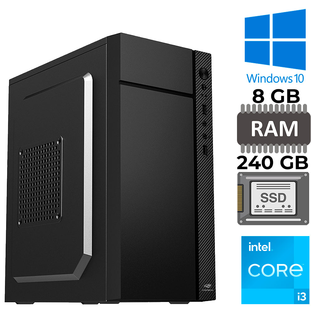 Computador Core I3-10105, GT-510 Com Slot M2, Rede Gigabit, RAM 8GB DDR4, SSD 240GB Kingston, Gab 34-BK, Windows