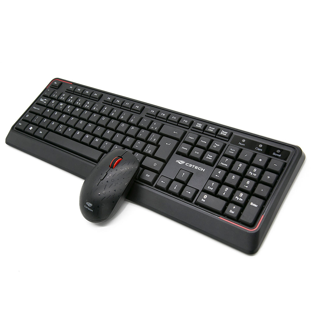 Kit Teclado e Mouse C3Tech, Wireless (Sem Fio), K-W70BK - Preto