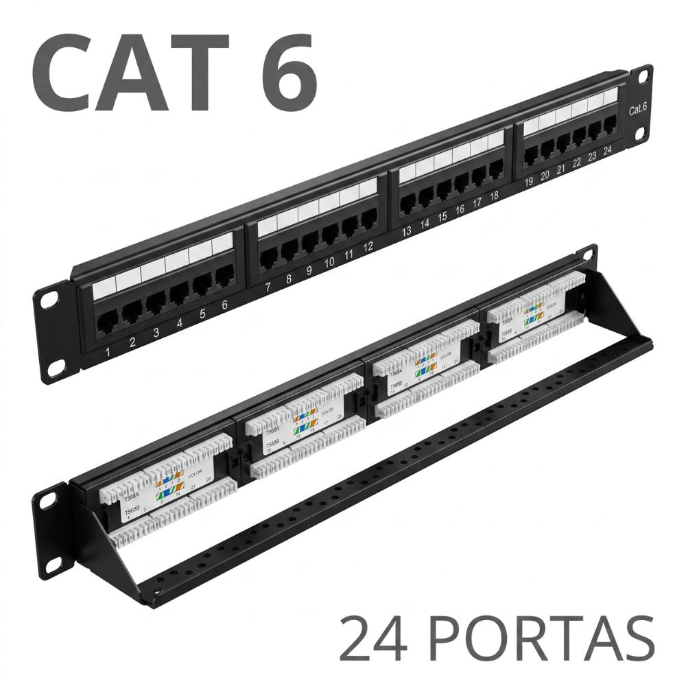 Patch Panel  24 Portas Cat6 Rj45 Certifica Fluke Rede