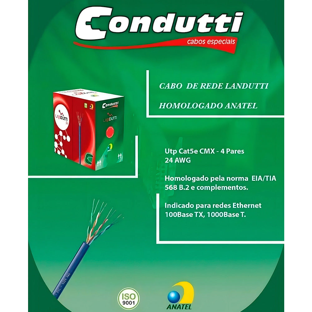 Caixa de Cabo de Rede Landutti UPT Cat5E 100% Cobre, 305 Metros, Condutti, Azul