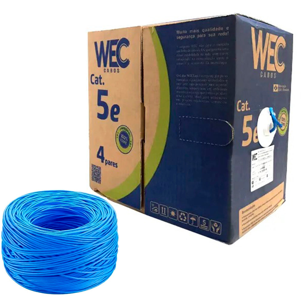 Caixa de Cabo de Rede Cat5E, 305 Metros, Utp 4p 4PX24AWG UTP CMX 100% Cobre WEC Azul