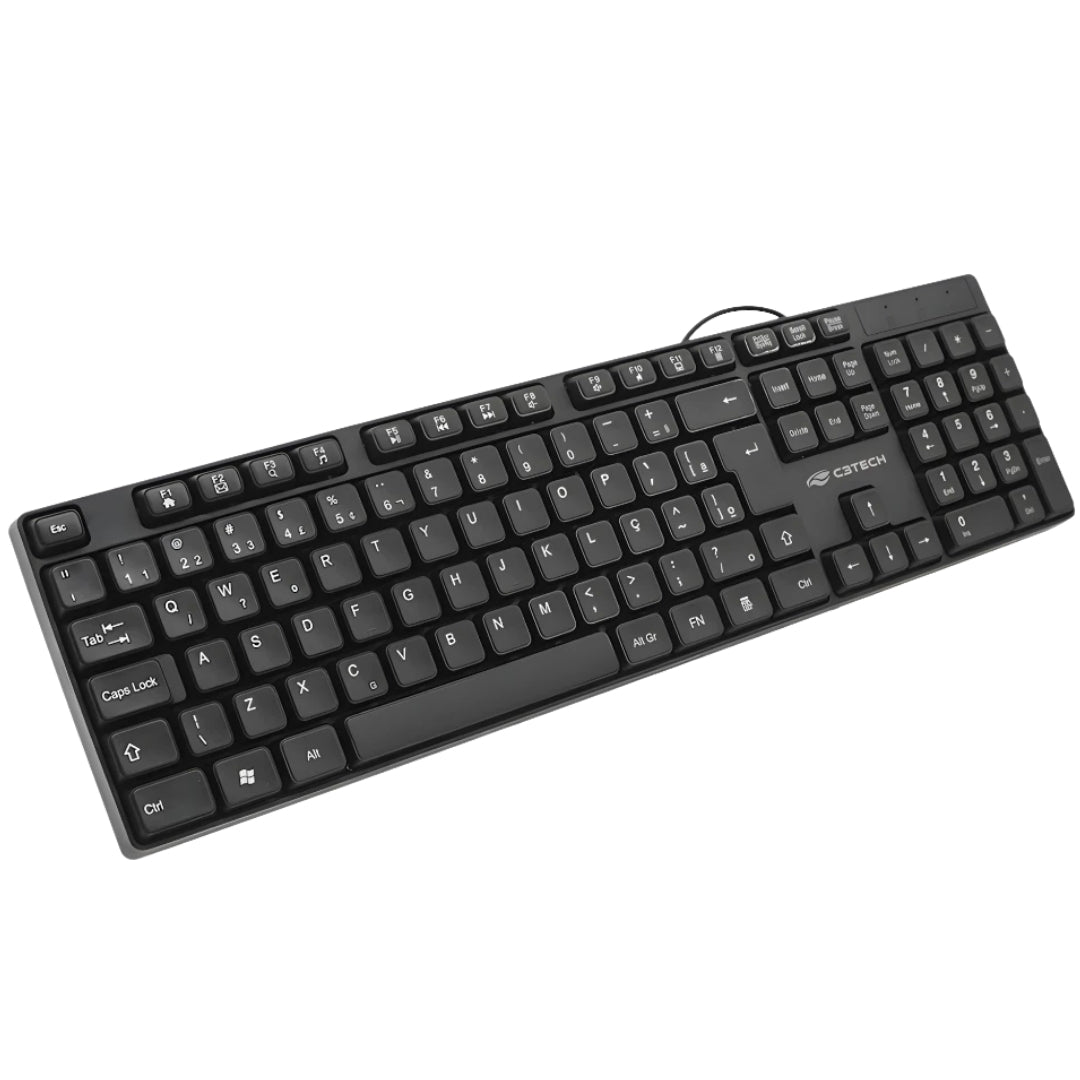 Teclado USB Multimídia KB-M10BK, ABNT2, Plug And Play, Regulagem de Altura, C3Tech - Preto