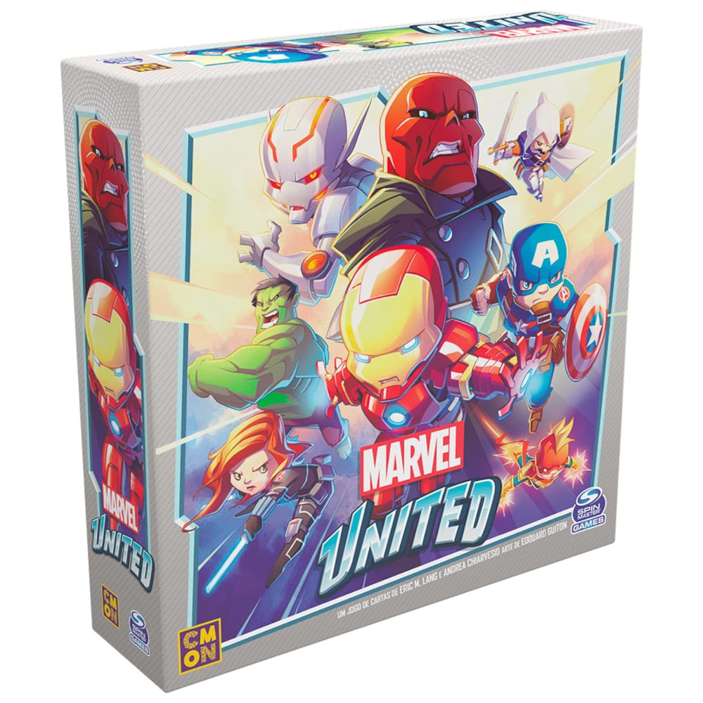 Jogo de Cartas Marvel United Galápagos 144 Cartas Poker 63x88mm, 7 Miniaturas Heróis, 3 Vilões, 1-4 Jogadores, 30-60min
