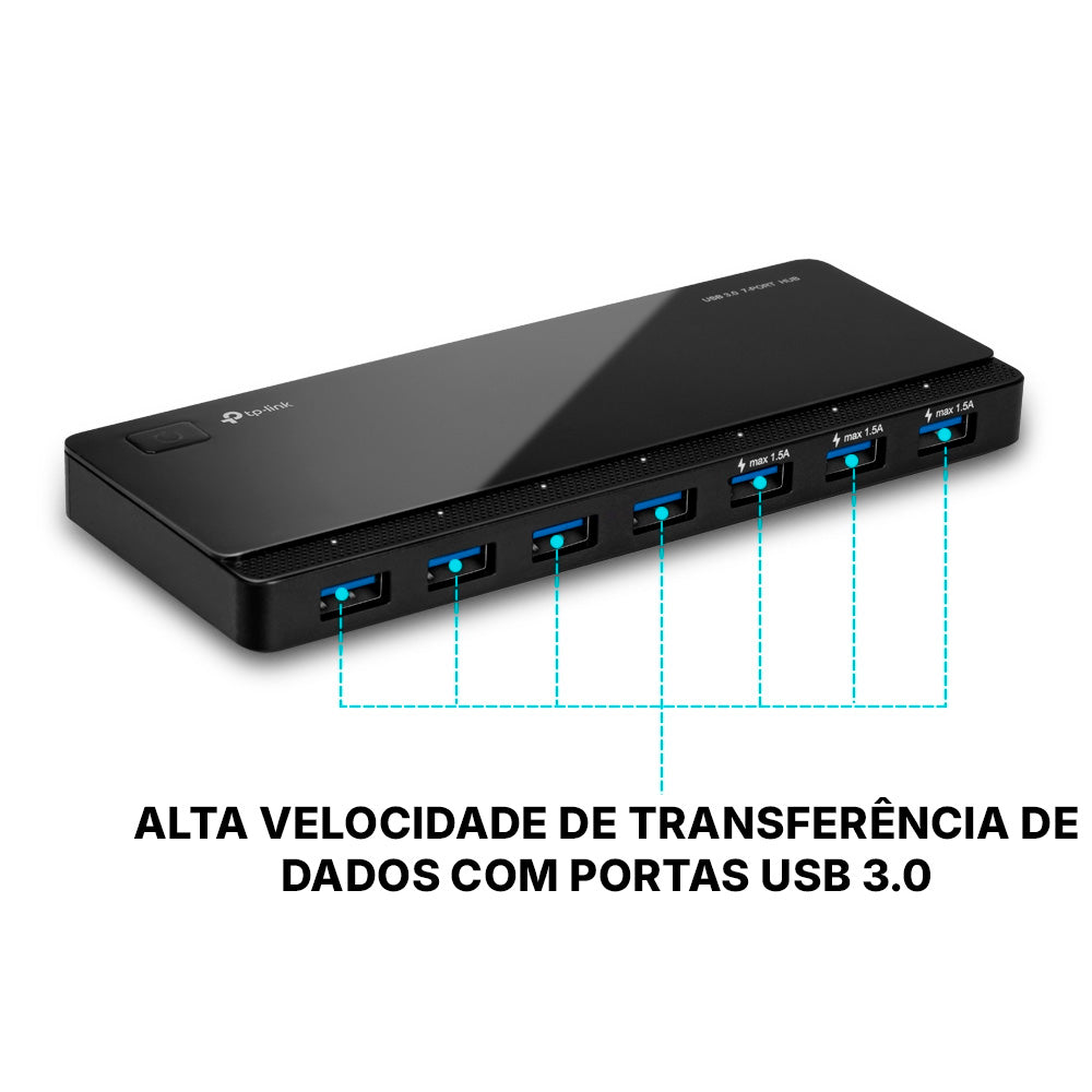 HUB USB 3.0 TP Link UH700, com 7 Portas Velocidade 5 Gbps, Fonte Externa 12V 2.5A 3 Portas 1.5A, Chipset VIA VL812