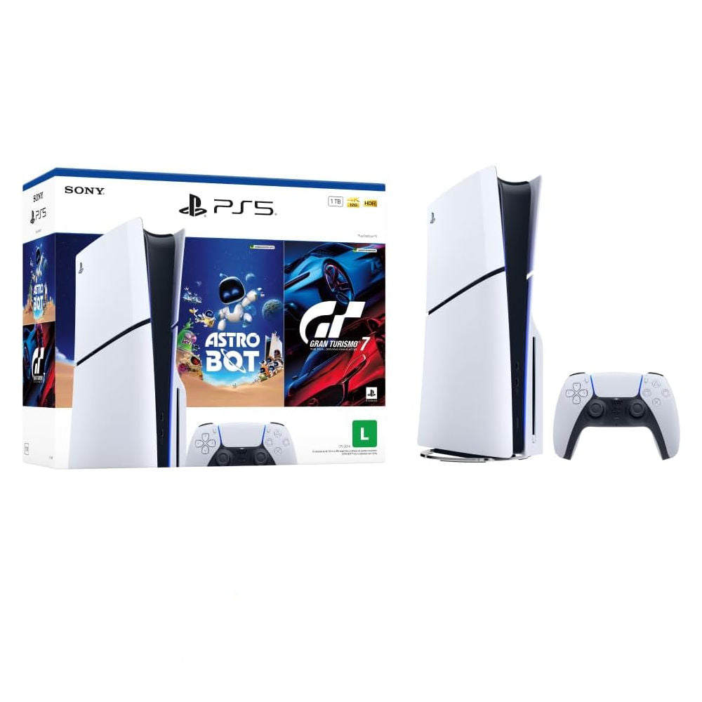 Console PlayStation 5 Slim Sony 1TB - 4K HDR, Leitor de Disco, 1 Controle DualSense Sem Fio + 2 Jogos Inclusos, Branco