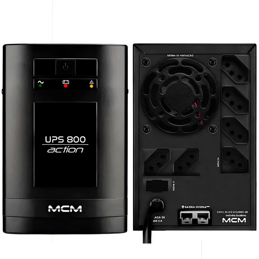 Nobreak UPS MCM 800VA ACTION 3.1, Entrada Trivolt (115/127/220V), Saída 6 Tomadas 115V c/ Entrada Bateria Estacionária
