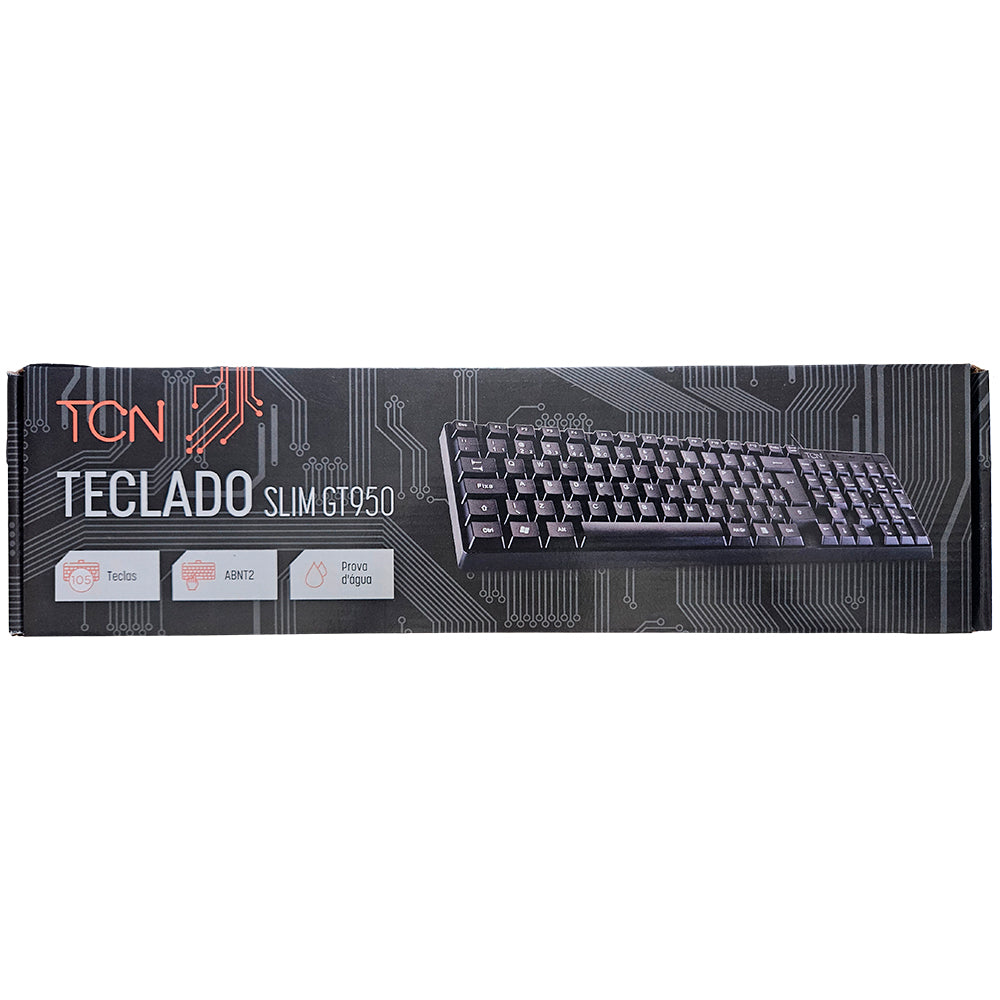 Teclado USB Slim, Plug and Play TCN, ABNT2, 105 Teclas, Cabo 1,7m, TCN950 - Preto