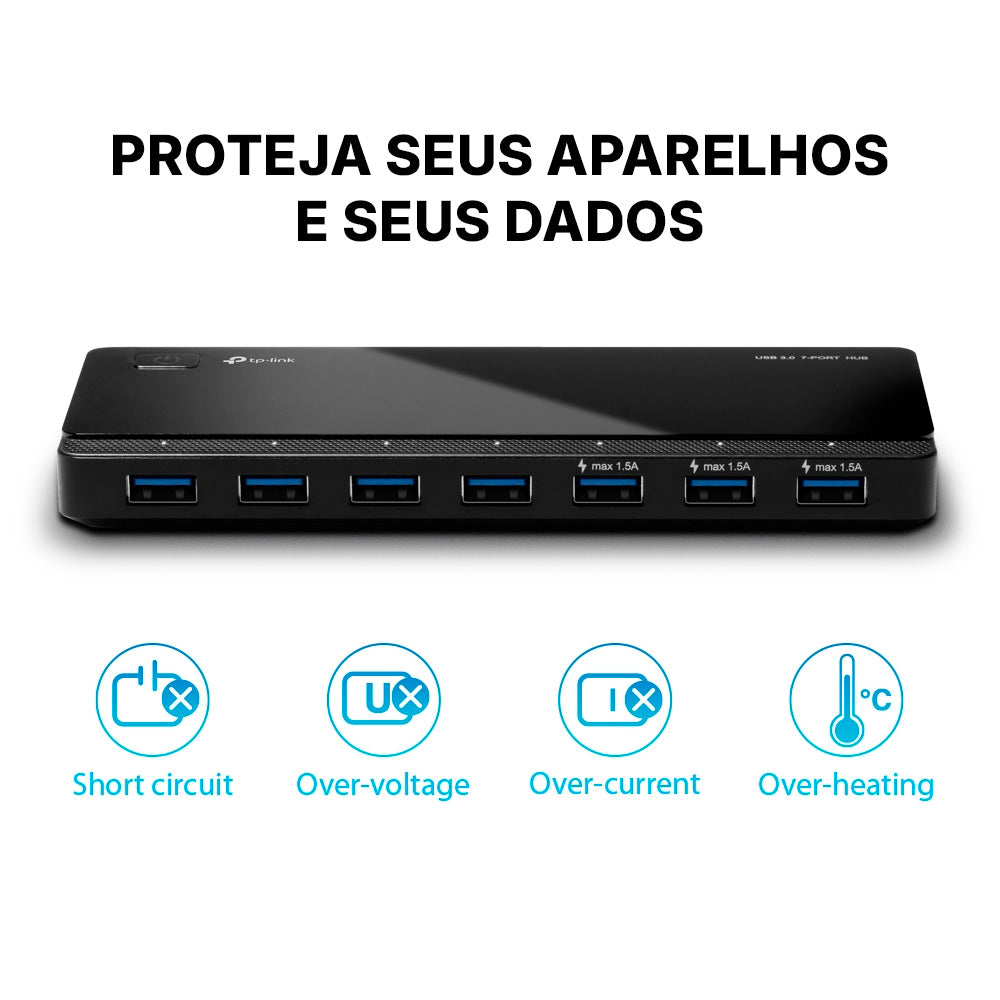 HUB USB 3.0 TP Link UH700, com 7 Portas Velocidade 5 Gbps, Fonte Externa 12V 2.5A 3 Portas 1.5A, Chipset VIA VL812