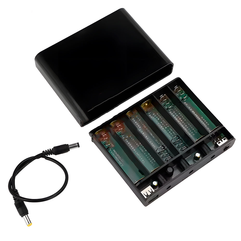 Fonte de Alimentação Ininterrupta, UPS, 5V/ 9V/ 12V, Entrada 6x Baterias 18650, Para Câmera e Roteador - Preto