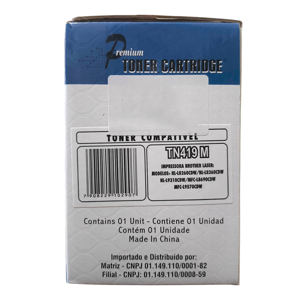Cartucho de Toner Compatível Brother, TN419M, Magenta, P/HLL8360CDW, MFCL8610CDW, MFCL8900CDW, MFCL9570CDW, Premium 9K
