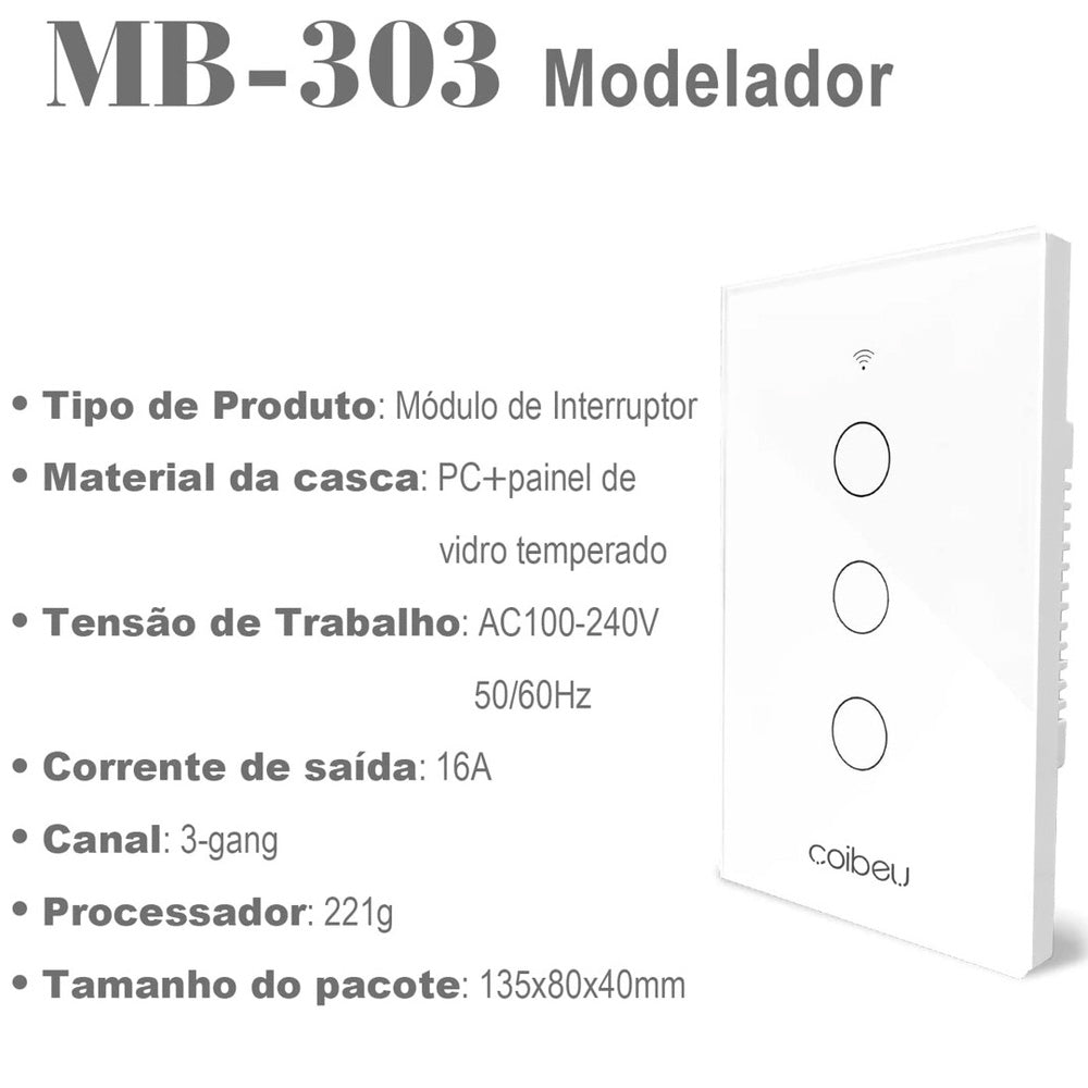 Interruptor Inteligente Wi-Fi Coibeu Touch 3 Teclas Mb303