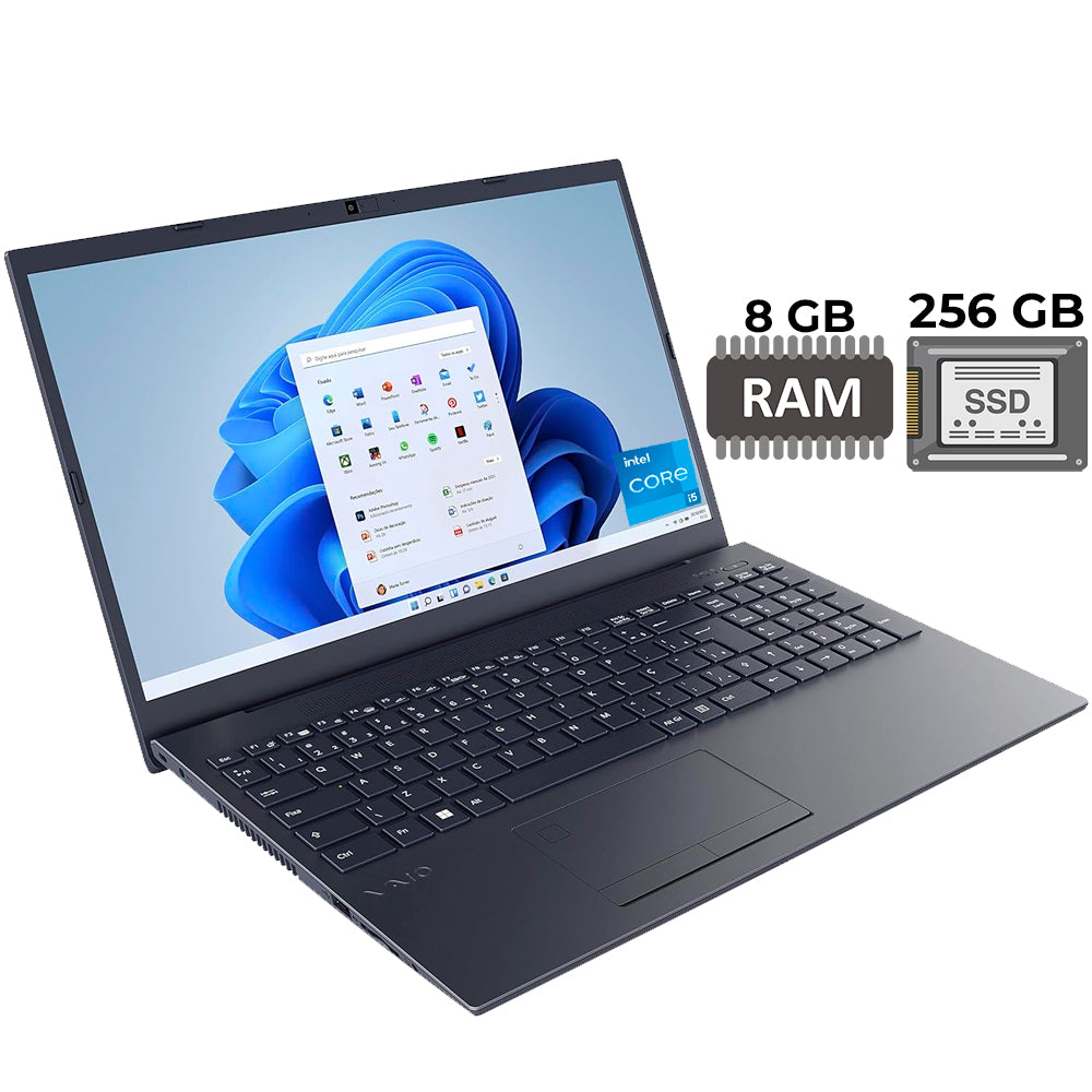 Notebook Vaio FE15 FHD 15.6" Core i5-1235U, 8GB RAM, SSD 256GB, Windows 11 Home, VJFE54F11X-B0111H, Cinza Grafite
