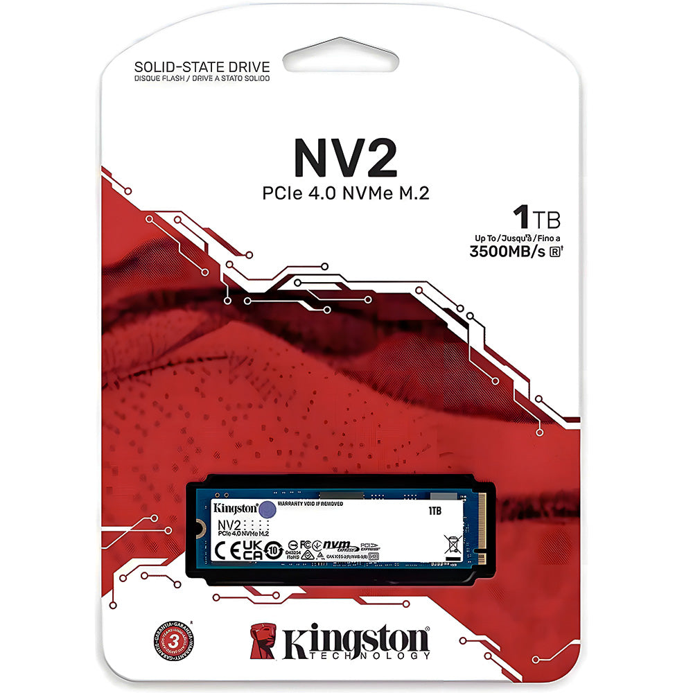 SSD M.2 Kingston NV2 1TB / NVMe PCIe 4.0 x4, Gen4- (SNV2S/1000G) Leitura 3500MB/s, Gravação 1300MB/s - SNV2S/1000G