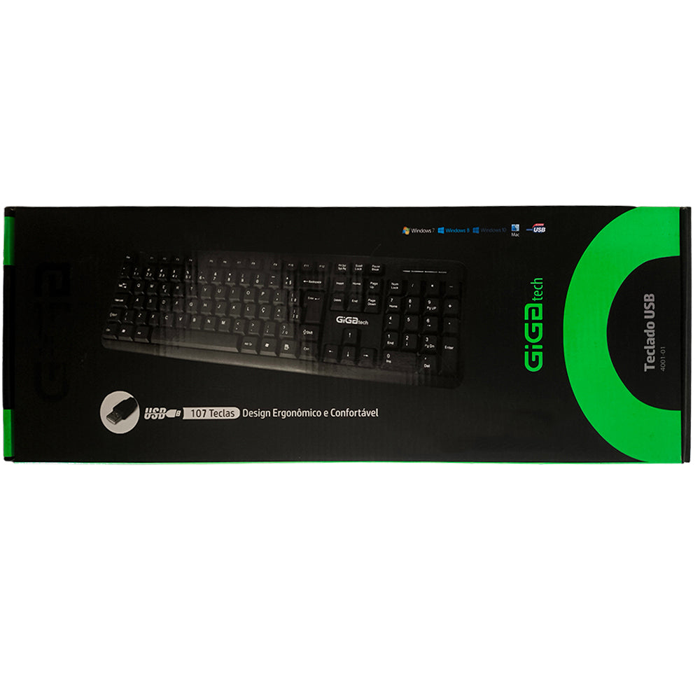 Teclado Slim USB, Design Ergonômico e Confortável, Modelo 4001-01, GigaTech, Preto