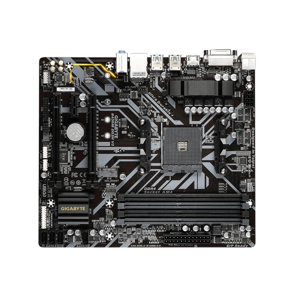 Placa Mãe Gigabyte B450M DS3H V2, AM4 mATX, DDR4 até 128GB 3200MHz, HDMI, DP, M.2 PCIe NVMe, USB 3.2, 4xSATA 6Gb/s