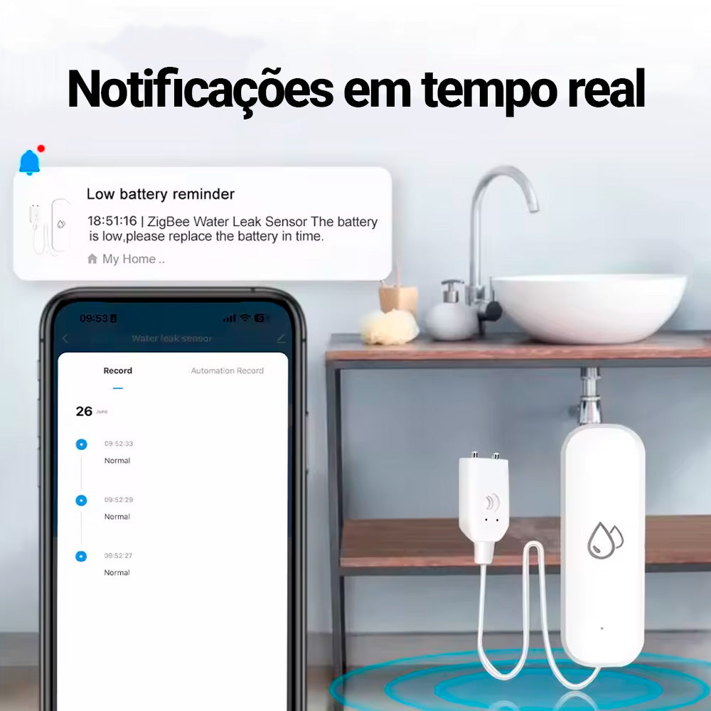 Sensor de Vazamento de Água, Wi-Fi, Monitor de Vazamentos, Compatível Com Tuya, Alexa, Google Assistant, Branco