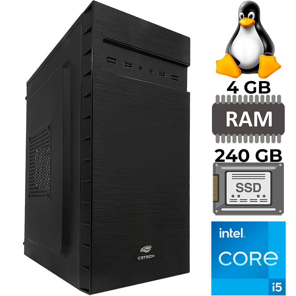 Computador Core i5-2320, SSD 240GB, Memória Ram 4GB, Gab MT-32BK, Linux, Com Monitor, Teclado e Mouse, MousePad Brinde