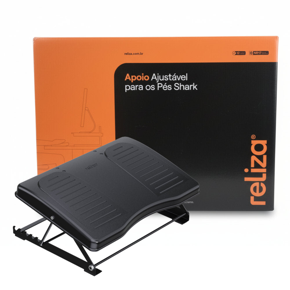 Apoio para Pés Ergonômico Reliza Shark PP Gangorra NR17 com 7 Regulagens - Preto