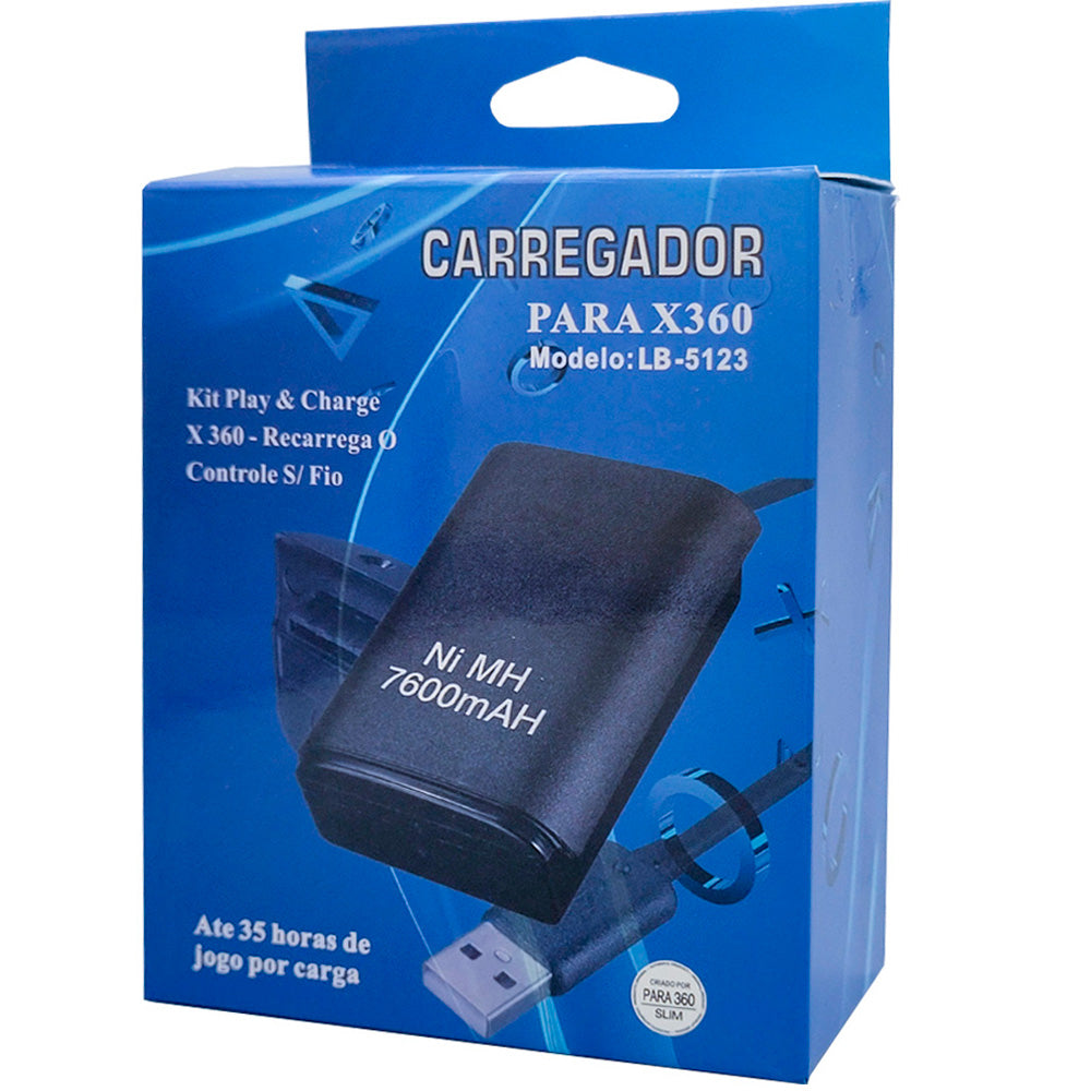 Carregador Com Cabo, Para Controle Sem Fio de XBOX 360, Com Bateria 7600mAH, LB-5123