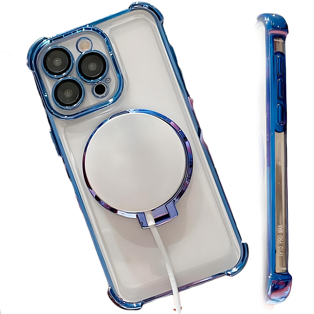 Capa Transparente Para iPhone 15 Pro Max, Com Carregamento Magnético, Proteção de Lentes, Azul Escuro