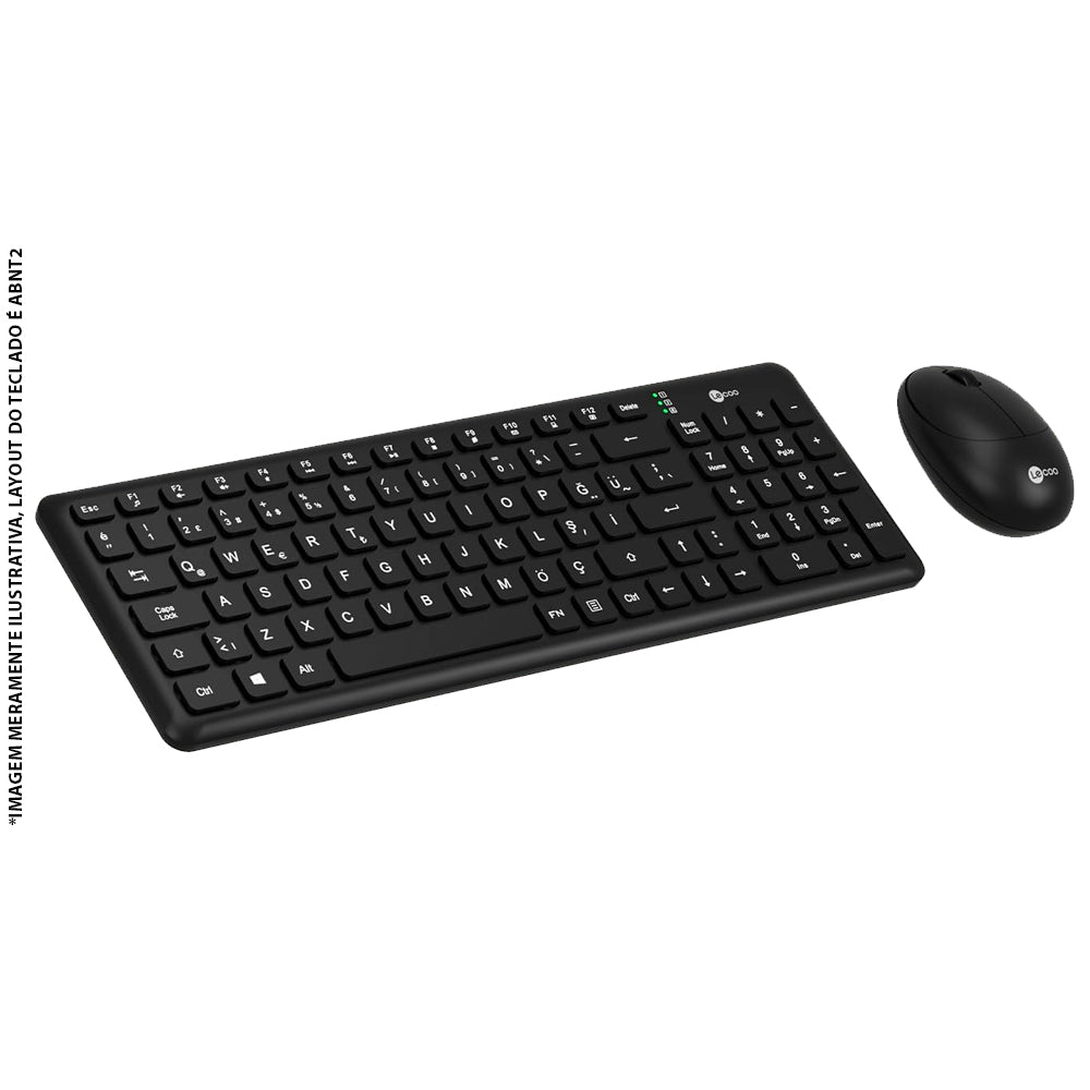 Kit Teclado E Mouse Sem Fio KW204 Lecoo, ABNT2, Bluetooth 2.4 GHz, Mouse 1.200 DPI, Ergonomico, Nano USB Até 10m - Preto