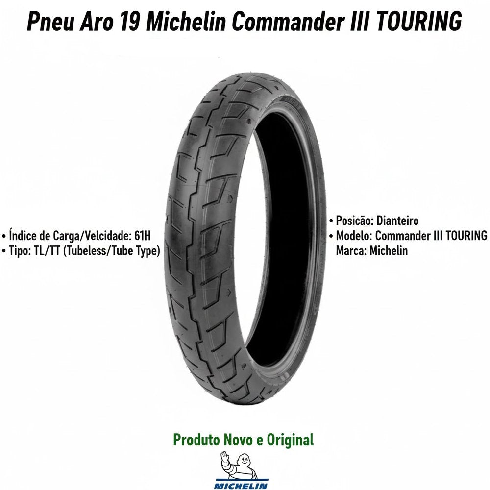 Pneu Aro 19 Michelin Commander III TOURING Para Moto Scorcher 31 130/60B19 61H TL/TT - Dianteiro