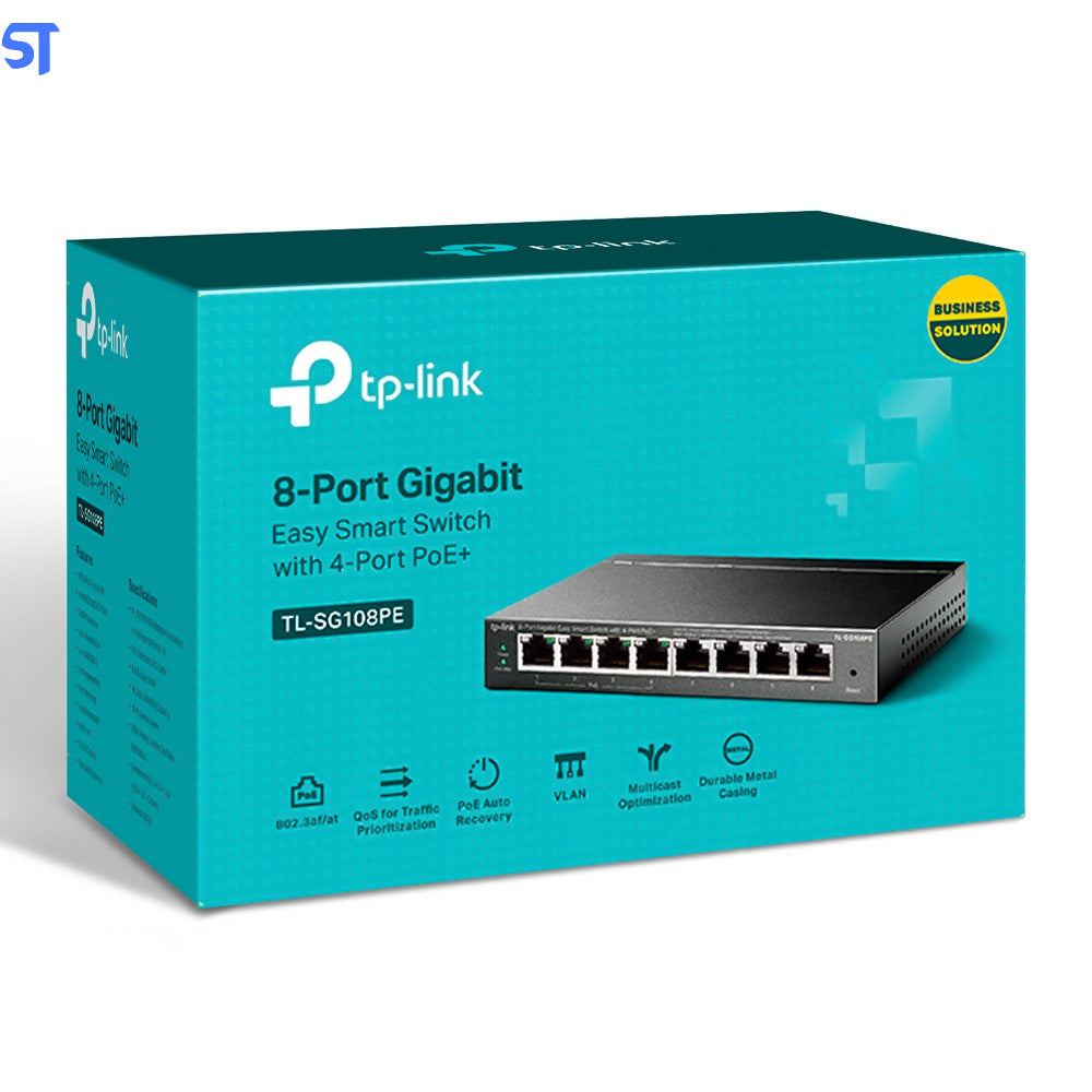 Switch TP-Link TL-SG108PE 8 Portas Gigabit 10/100/1000 Mbps Gerenciável Com 4 Portas POE