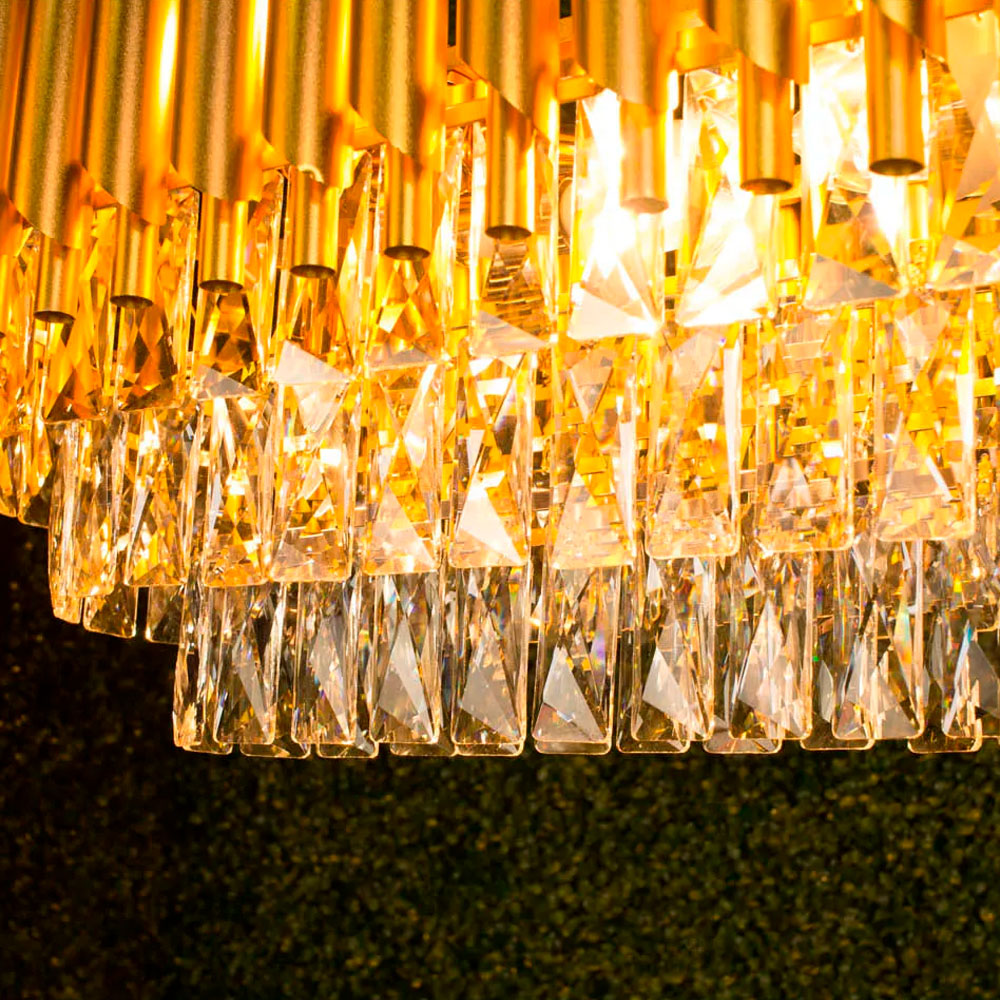 Pendente Lustre LUXVIE LV-1741 - Metal Cristal Dourado Três Cores