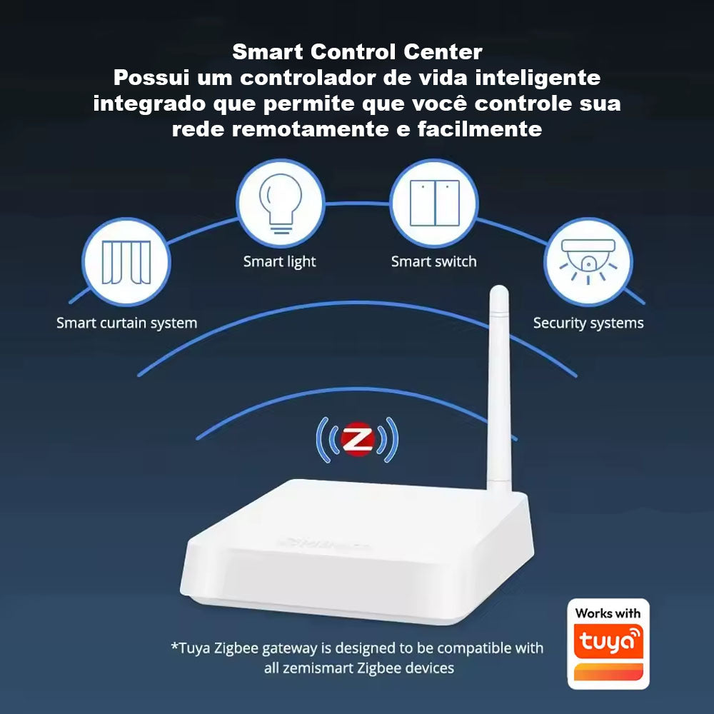 HUB Gateway Zemistart T1, Zigbee 3.0, Controle Por APP Tuya, Com Antena, Branco