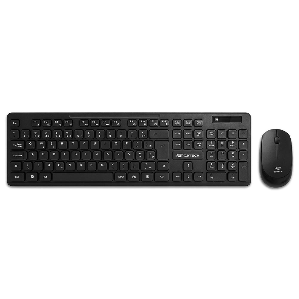 Kit Teclado e Mouse C3tech, Sem Fio, 2.4GHz, Mouse 3 Botões, K-W20BK, Preto