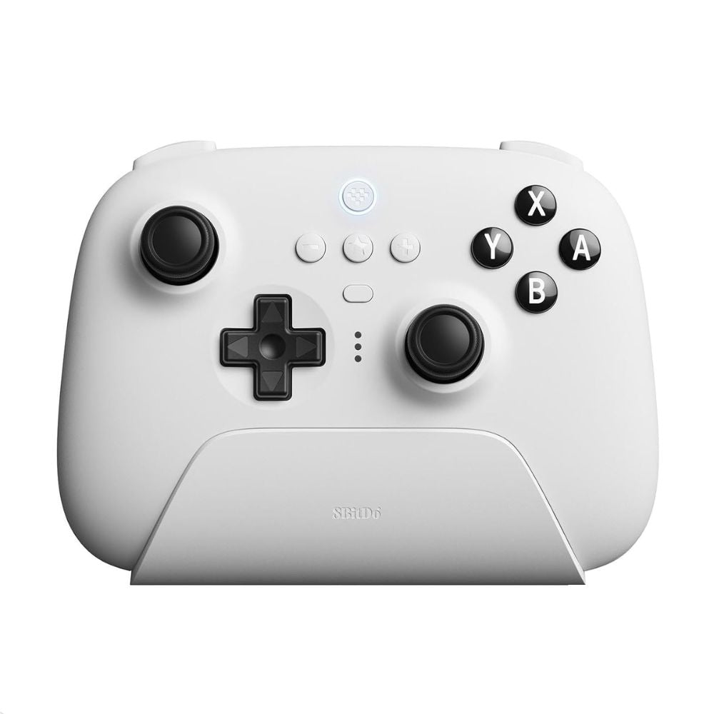 Controle Joystick 8BitDo Ultimate C/ Base Carregamento, USB Bluetooth 2.4G Para Switch/Windows/Steam Deck (Branco)