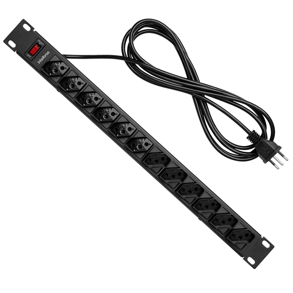 Régua 19 Protetor Eletrônico 12 Tomadas EPR 212+ Intelbras, Filtro de Linha para Rack, 3m, Proteção Surtos e Sobrecarga