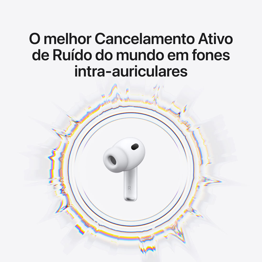 AirPods Pro 3 Apple, Cancelamento Ativo, Ruído 2x Melhor H3 Chip, 5 Tamanhos Tips, Estojo MagSafe USB-C, 8h Bateria