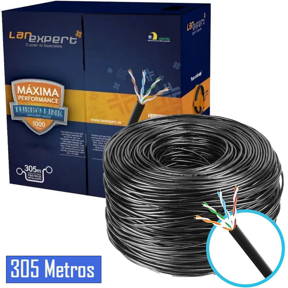 Caixa De Cabo De Rede Lan Expert Turbo Link 4 pares 100% Cobre CAT5E UTP Preto
