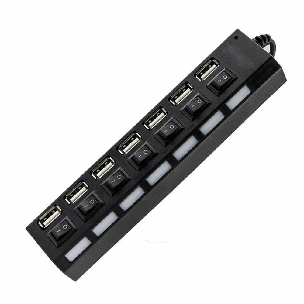 Hub USB 2.0 com 7 Portas, LED Indicador e Interruptores Individuais – Xtrad XT2067 Preto (Suporte até 500GB)