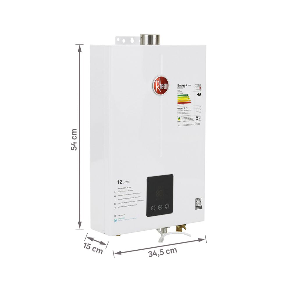 Aquecedor De Água A Gás Rheem Bivolt Digital 12 Litros Com 8 Sistemas de Segurança e Função Solar Gn-Branco