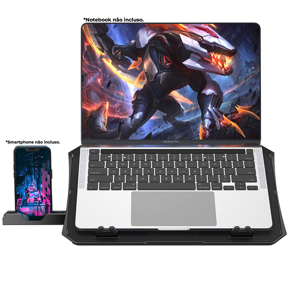 Suporte Base Para Notebook 15,6 Polegadas Gamer NBC-40BK, Com Suporte Para Celular, C3Tech - Preto