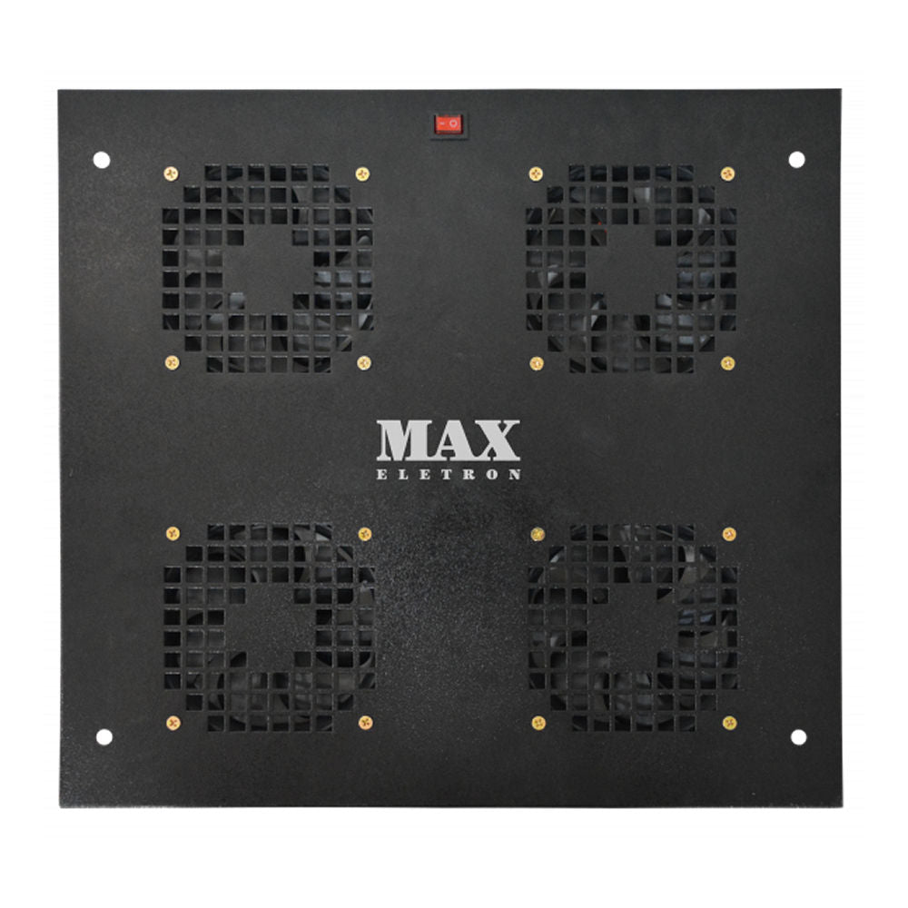Kit Ventilação Forçada Rack 19" 1U 4 Coolers, Bivolt 110/220V, Chapa Aço Epóxi, Rolamento Blindado Max Eletron