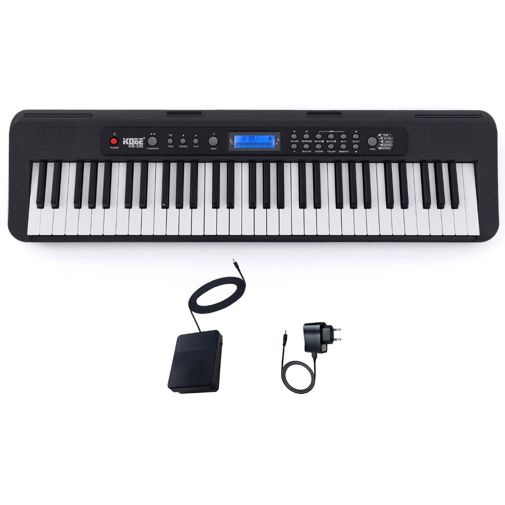Kit Teclado Musical Kobe KB-300 com 61 Teclas Sensíveis ao Toque ,Suporte em X10 e Capa de Transporte Preto