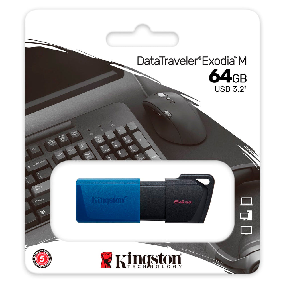 Pen Drive Kingston DataTraveler Exodia M 64GB USB 3.2 Gen1, Preto/Azul, Tampa Móvel - DTXM/64GB