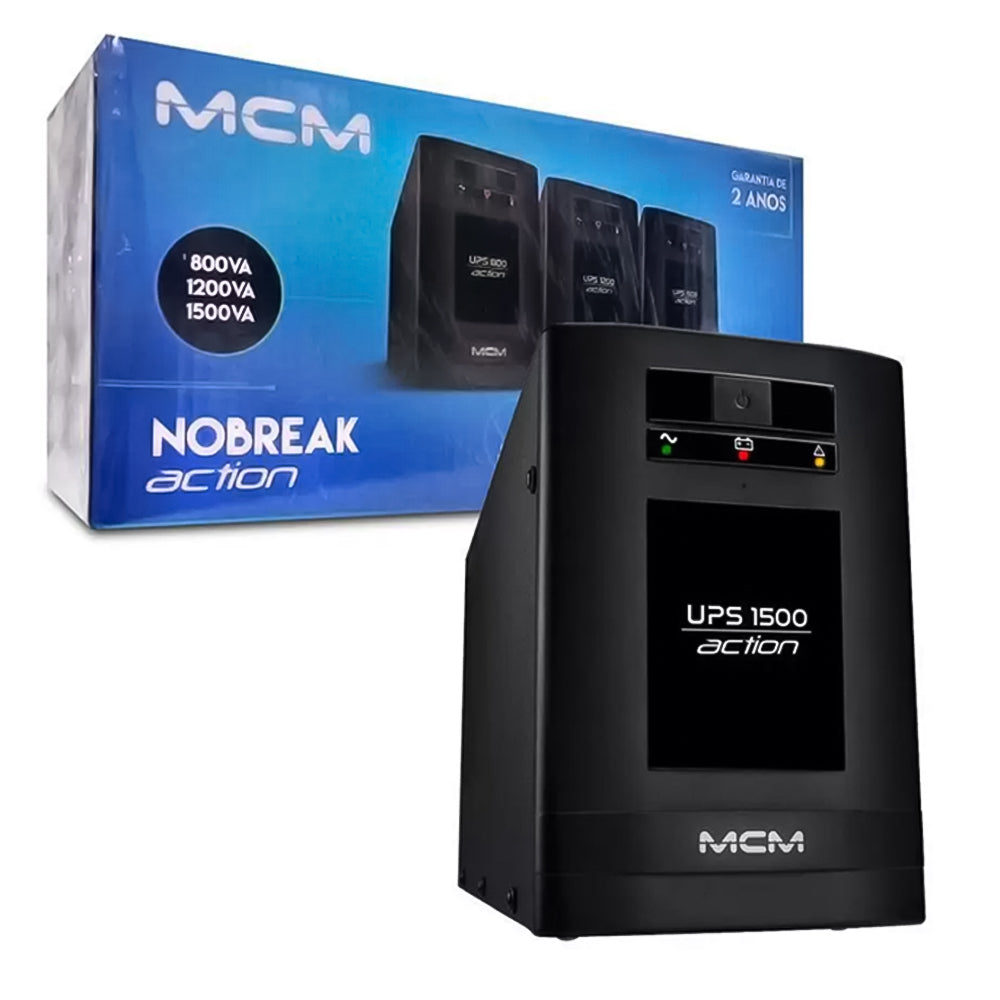 Nobreak MCM 1500VA UPS1500 ACTION FIT 3.1, 6 Tomadas, Trivolt/ 115V - UPS0261- Com Suporte Para Bateria Estacionária