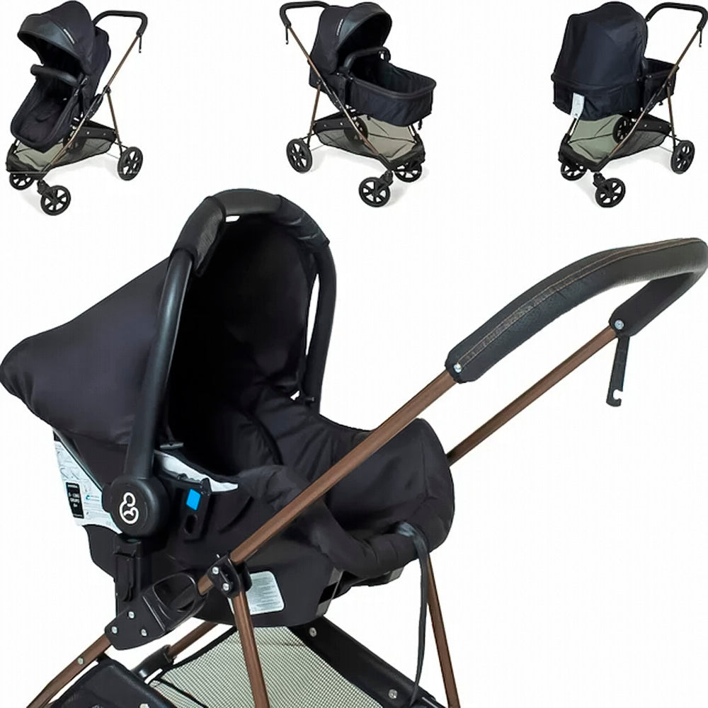 Carrinho de Bebe Infantil, Com Berço de Passeio Moises Reversível e Bebê Conforto Base Auto Napoli Galzerano, Preto
