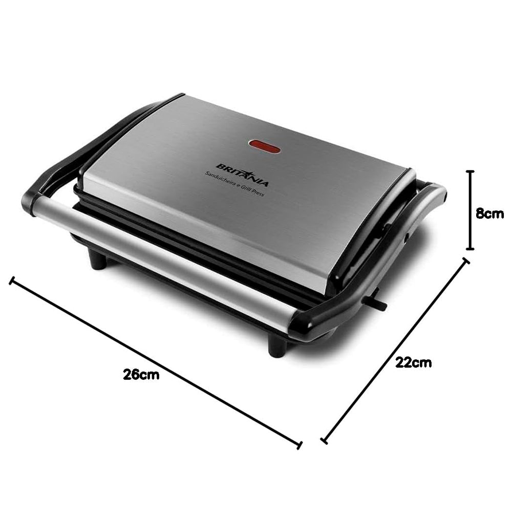 Sanduicheira Britânia Press Chapa Ondulada, GRILL PRESS 127v, Lisa BGR27I 850W - Preto/Inox
