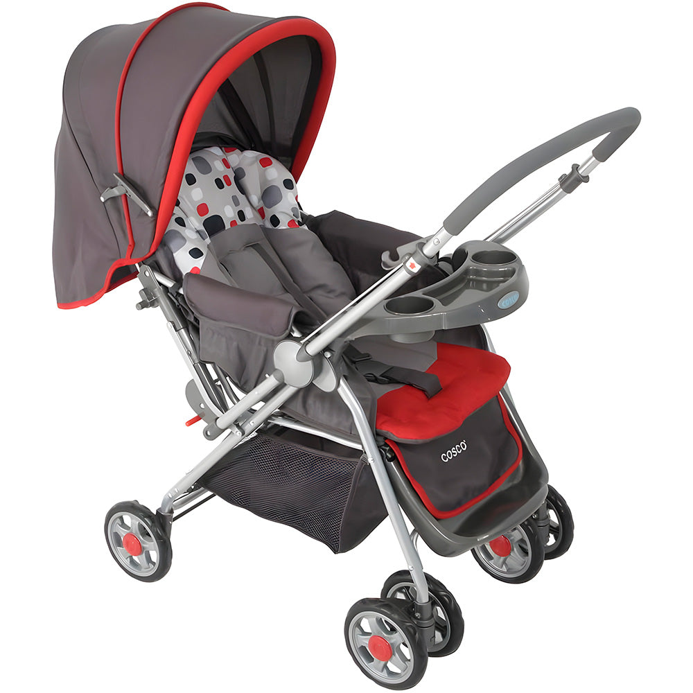Conjunto Carrinho de Bebê Reclinável Com Bebê Conforto, Cosco Kids, Travel System Reverse, Vermelho