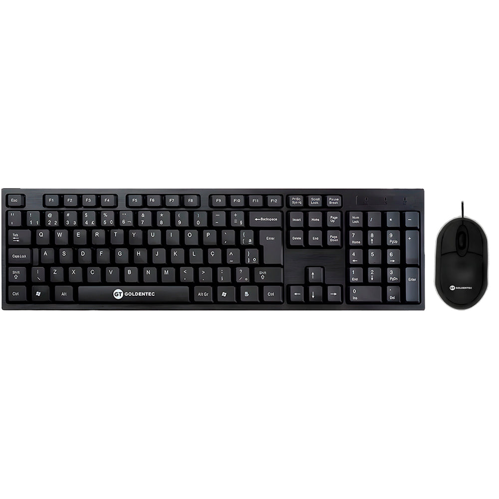 Kit Teclado e Mouse USB, 1.200 DPI, Slim Plug And Play Padrão ABNT2 Goldentec GT850 - Preto