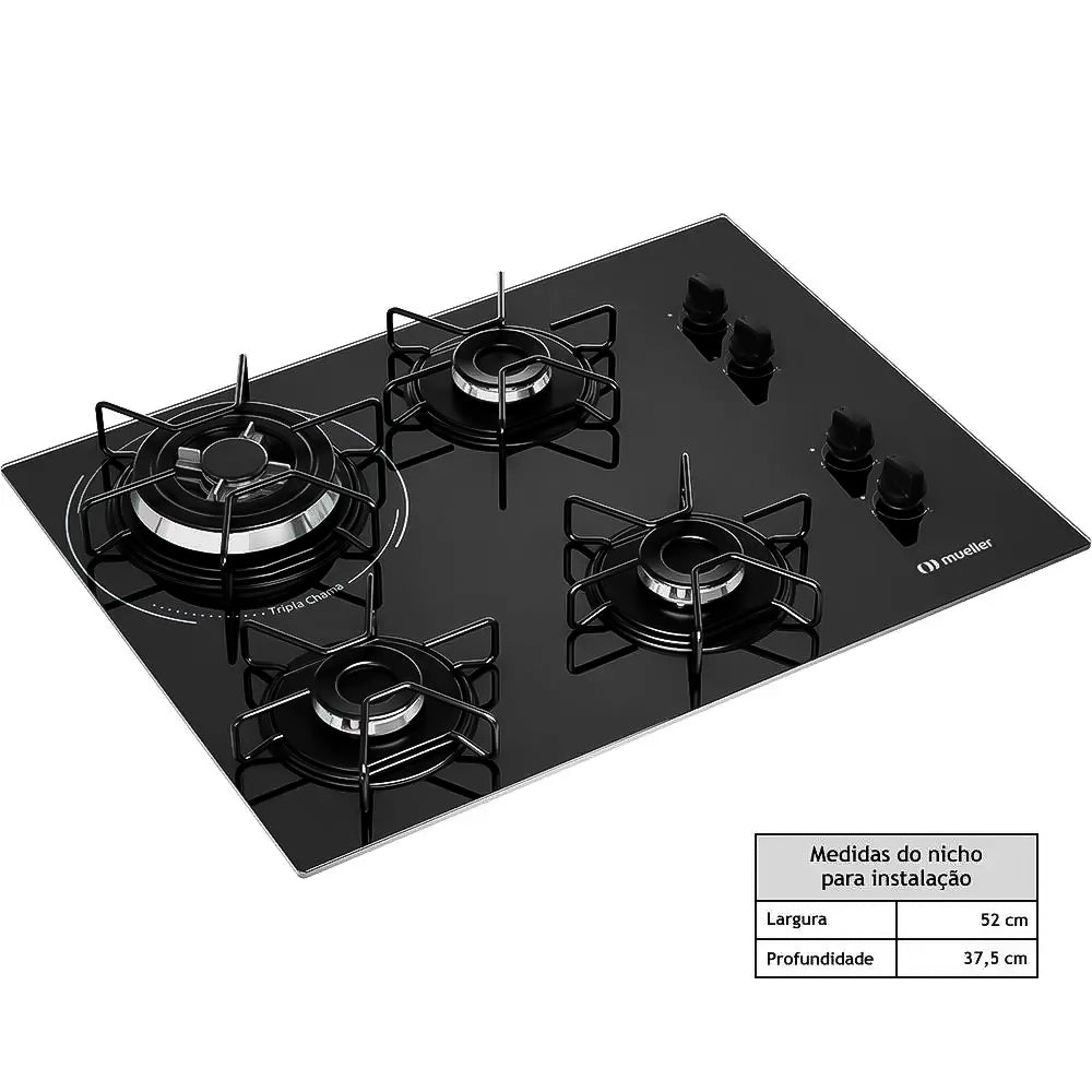 Fogão Cooktop Mueller 4 Bocas G5,  Ultra Chama Com Queimador Tripla Chama Mcg134bg1- Preto, Bivolt