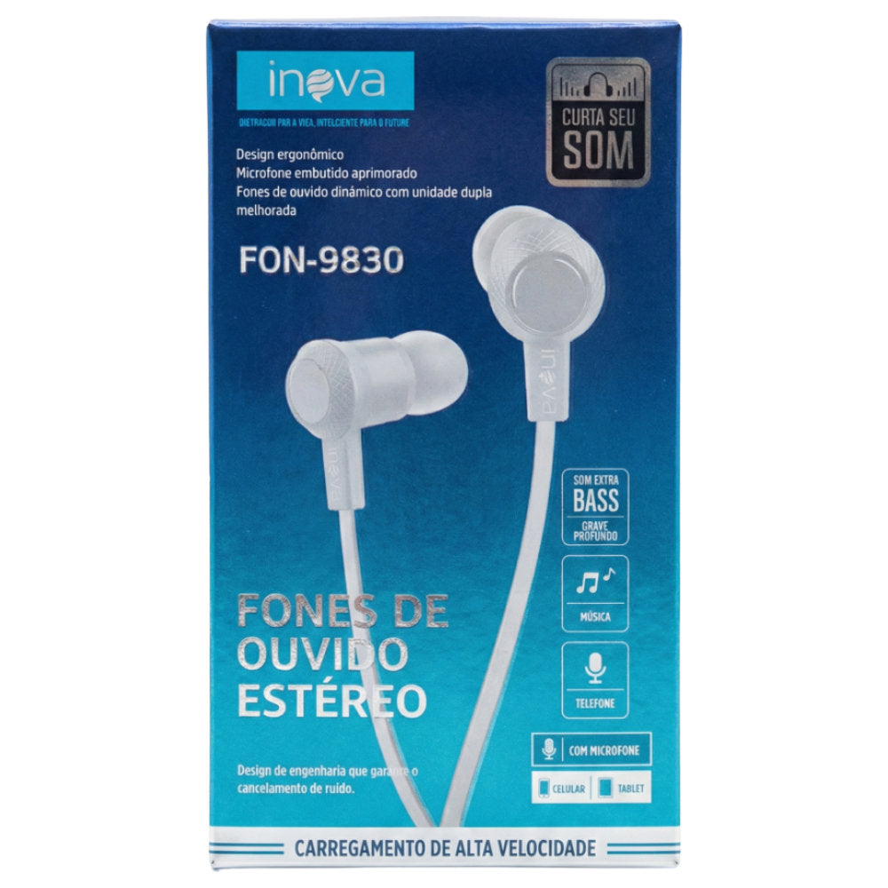 Fone Inova Fon-9830, Branco, Som Estéreo Alta Fidelidade, Com Fio, P2